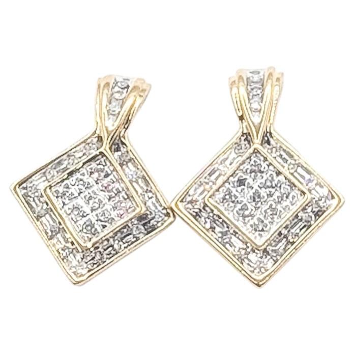 Geometric Diamond Earrings in 10k Two Tone Gold