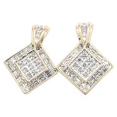 Boucles d'oreilles géométriques en or 10k bicolore avec diamants