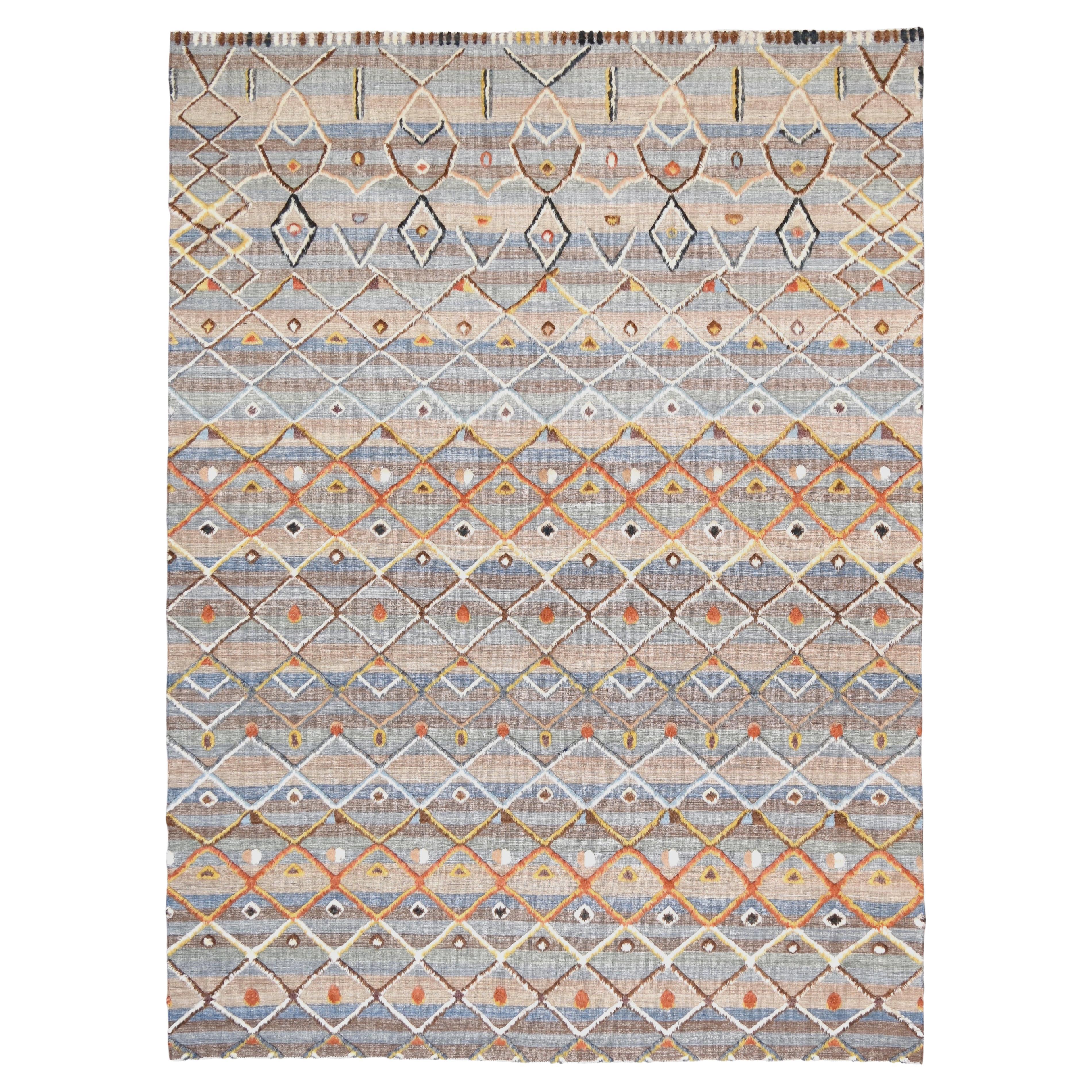 Geometrischer Diamant gemusterter hoher und niedriger Teppich aus Wolle 10'5''x14'2''
