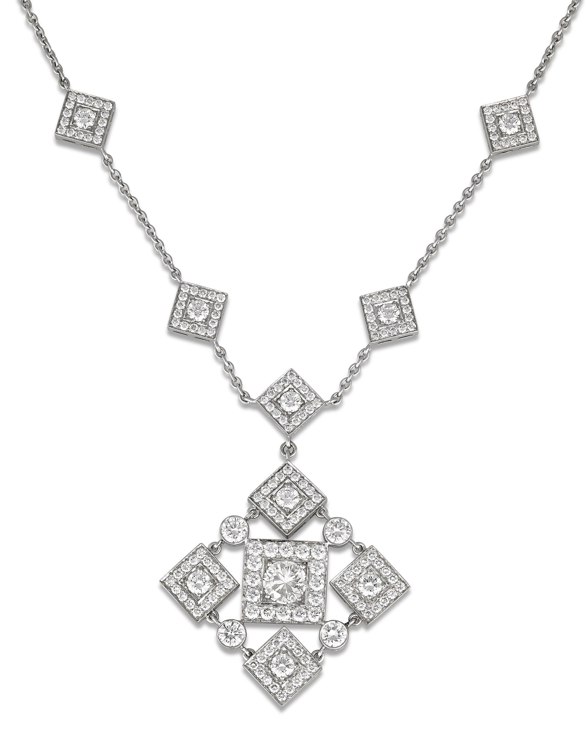 Modern Geometric Diamond Pendant Necklace, 6.43 Carats For Sale