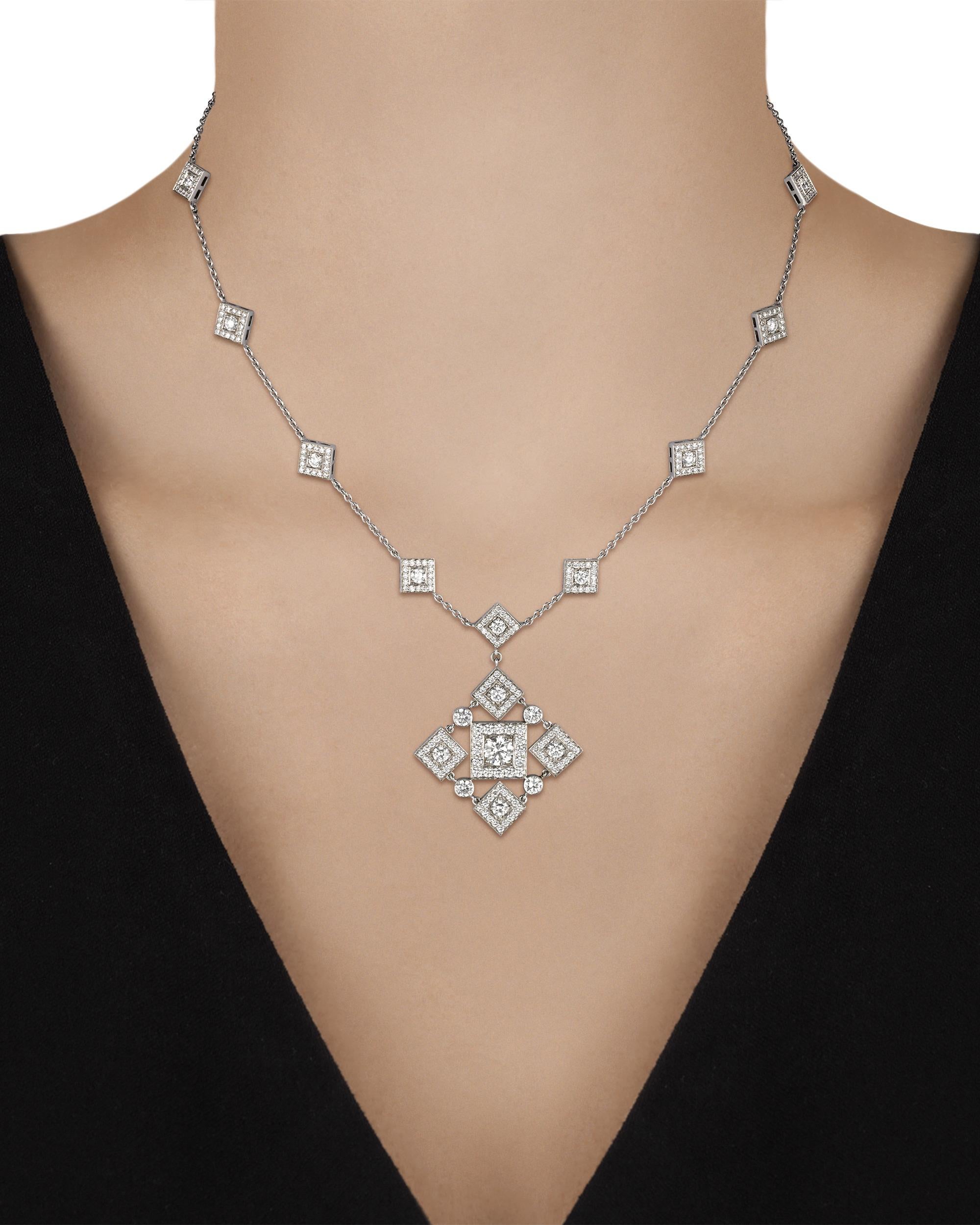 Brilliant Cut Geometric Diamond Pendant Necklace, 6.43 Carats For Sale