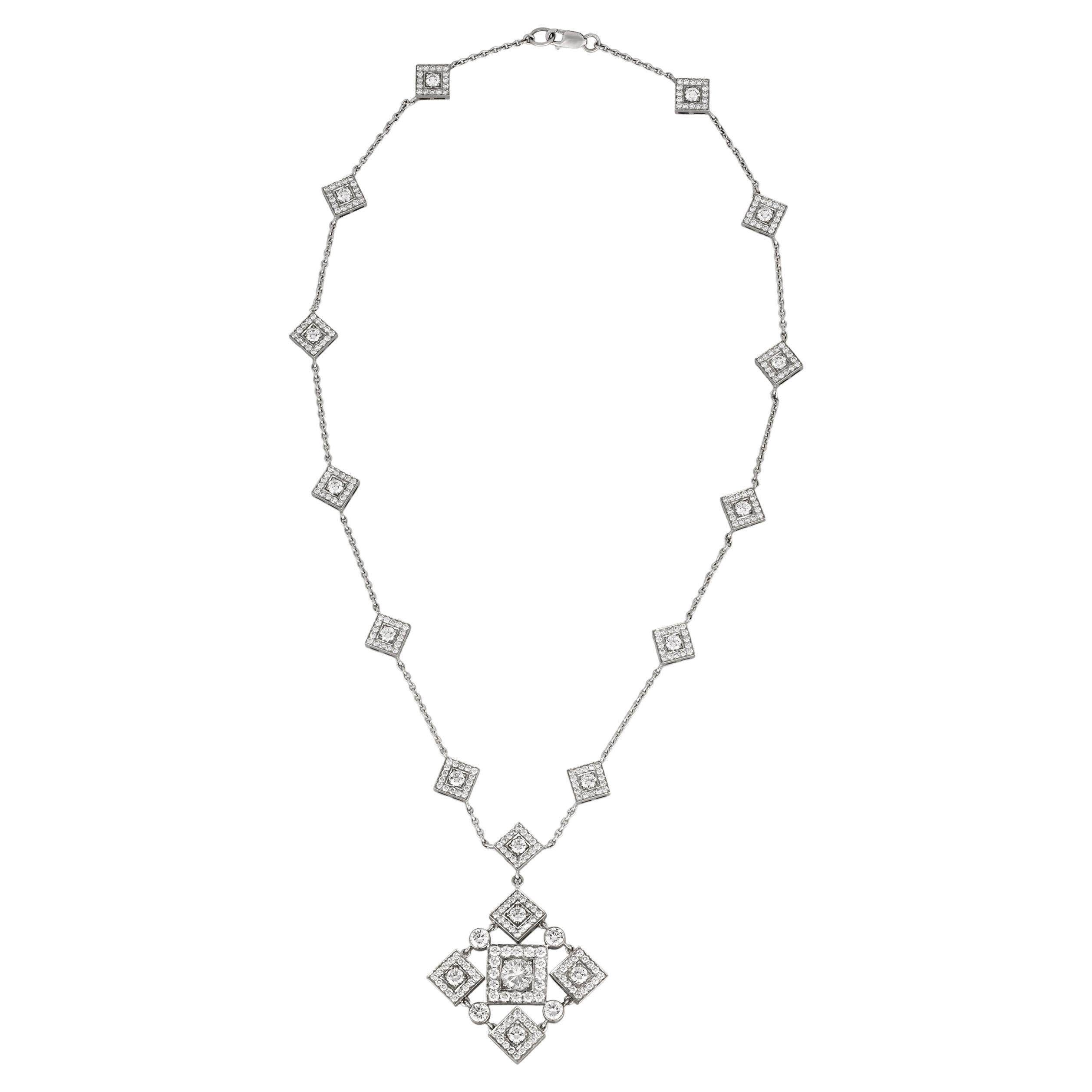 Geometric Diamond Pendant Necklace, 6.43 Carats For Sale