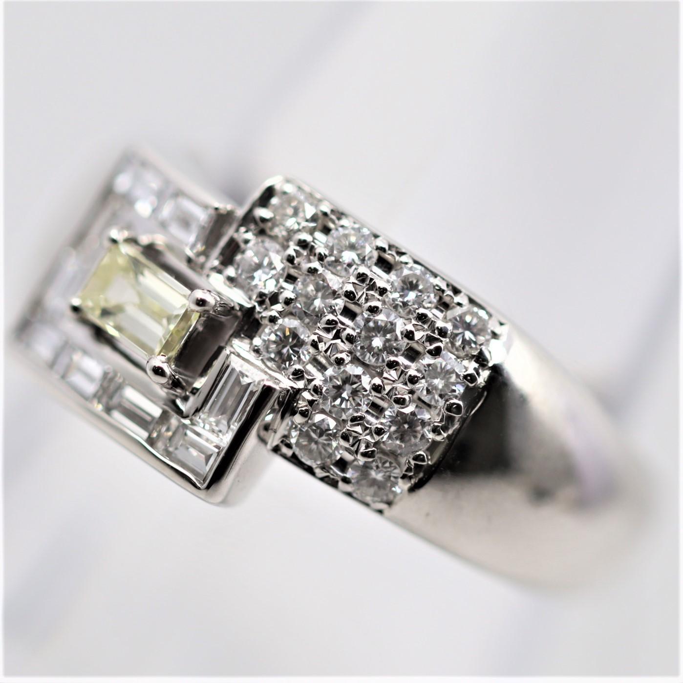 Mixed Cut Geometric Diamond Platinum Ring For Sale