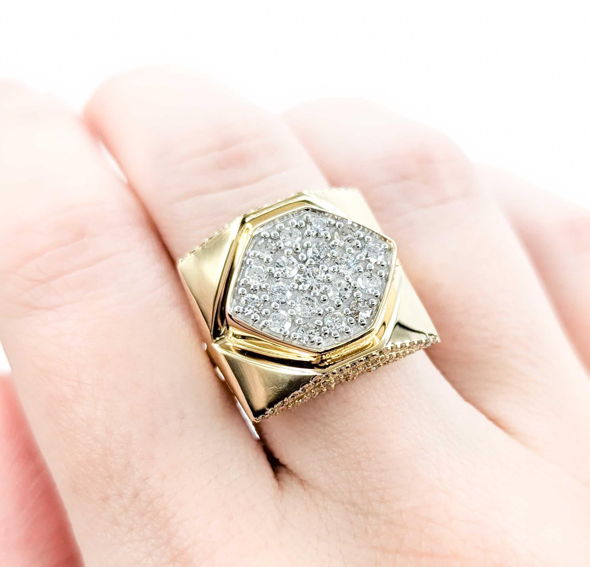 Round Cut Geometric Diamond Ring in 14k Yellow Gold