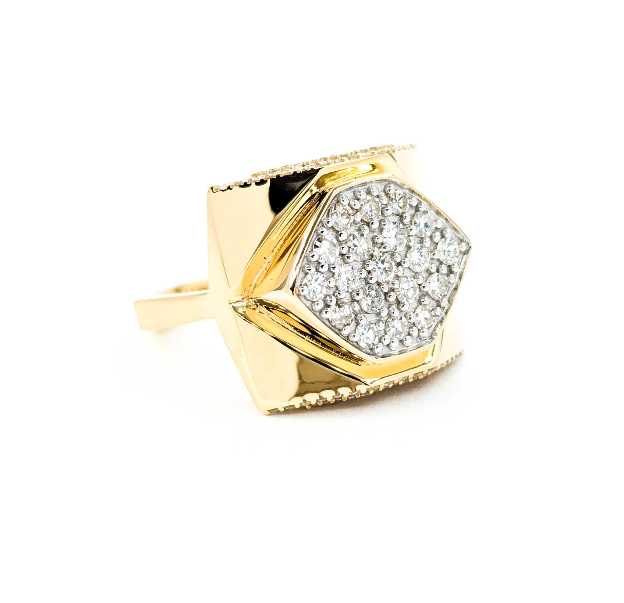 Women's or Men's Geometric Diamond Ring in 14k Yellow Gold