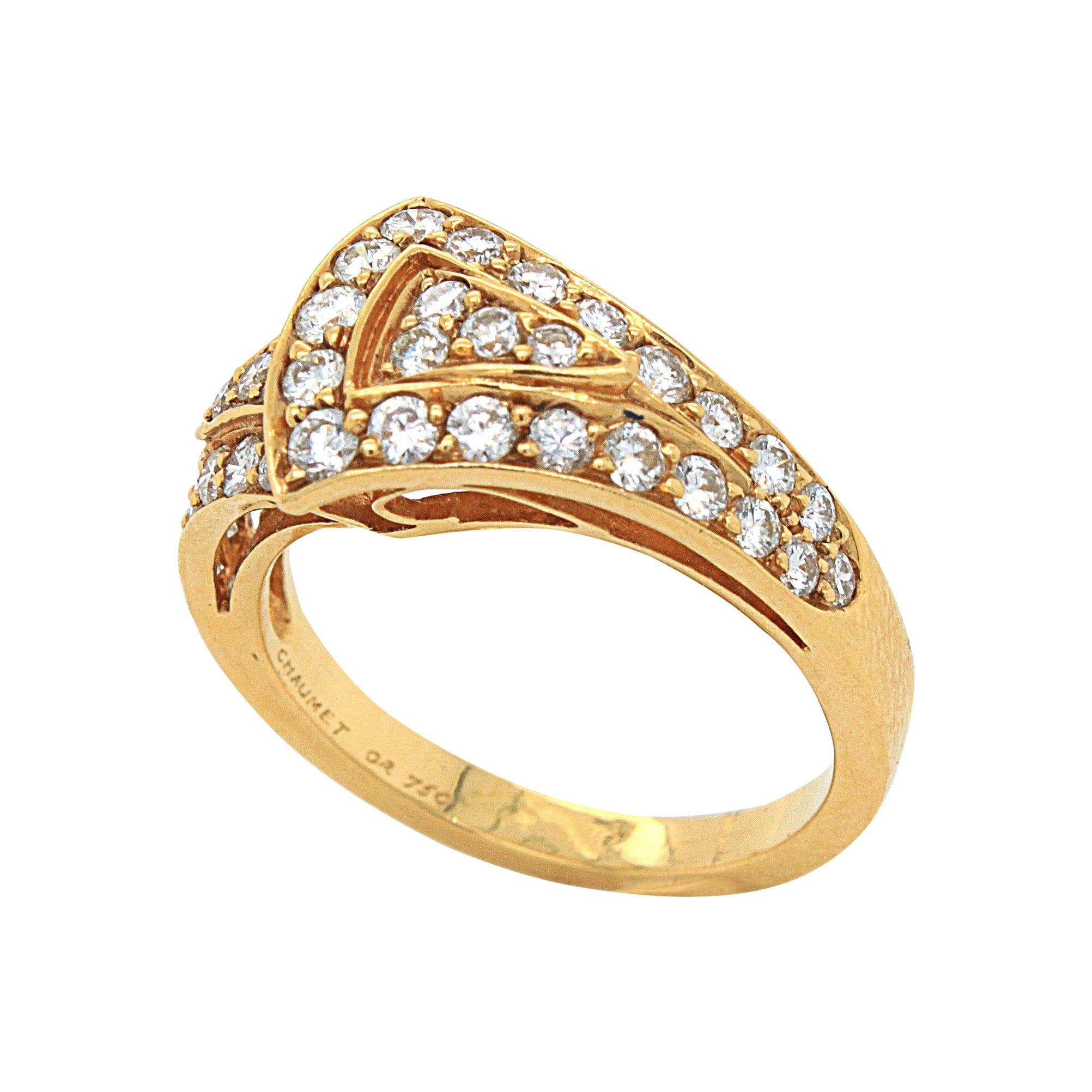 Geometric Diamond Ring in 18k Yellow Gold, by Chaumet, 20th Century