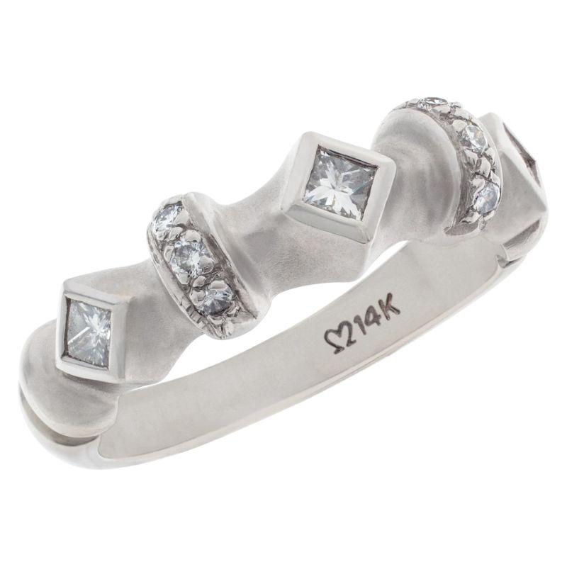 Geometric Diamond Ring Set in Matte Finish 14k White Gold. 0.50 Carats In Excellent Condition For Sale In Surfside, FL