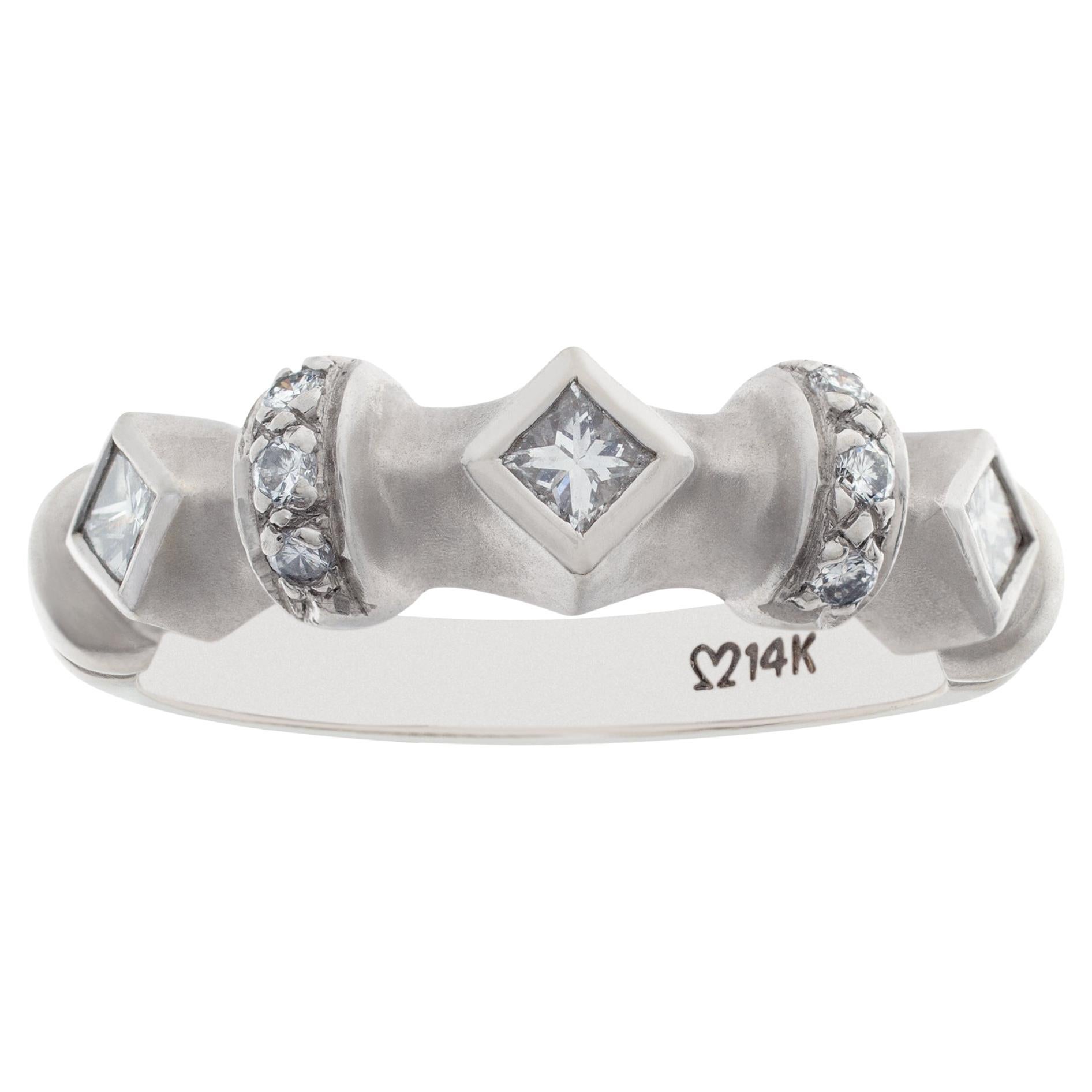 Geometric Diamond Ring Set in Matte Finish 14k White Gold. 0.50 Carats For Sale