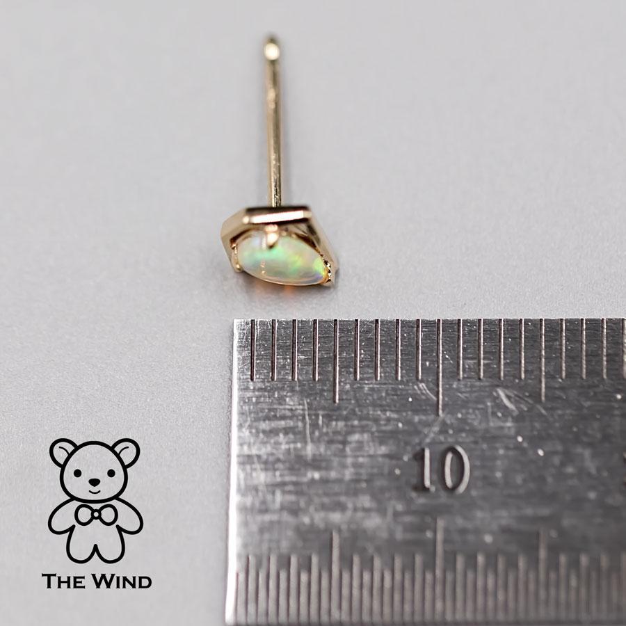Brilliant Cut Geometric Diamond Shaped Australian Opal Stud Earrings 14k Yellow Gold For Sale