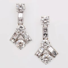 Geometric Diamond Solitaire Earrings, 1960s