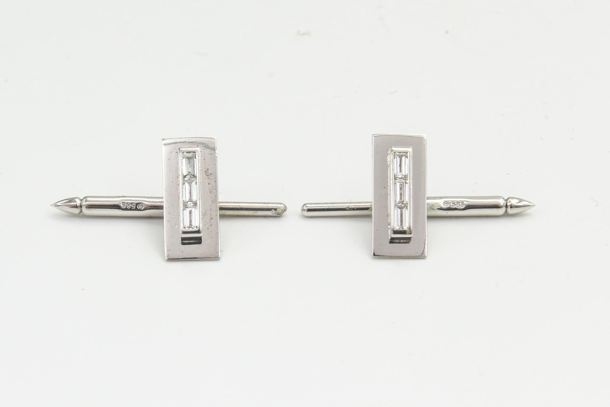 Geometric Diamond White Gold Cufflinks and Stud Tuxedo Dress Set For Sale 5