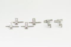 Geometric Diamond White Gold Cufflinks and Stud Tuxedo Dress Set