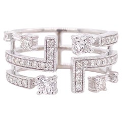 Bague à large anneau géométrique en diamants avec diamants de 0,65 carat