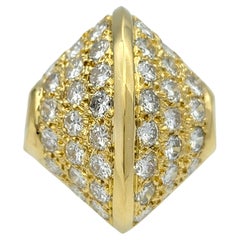 Geometric Domed Pavé Diamond Cocktail Ring in Polished 18 Karat Yellow Gold
