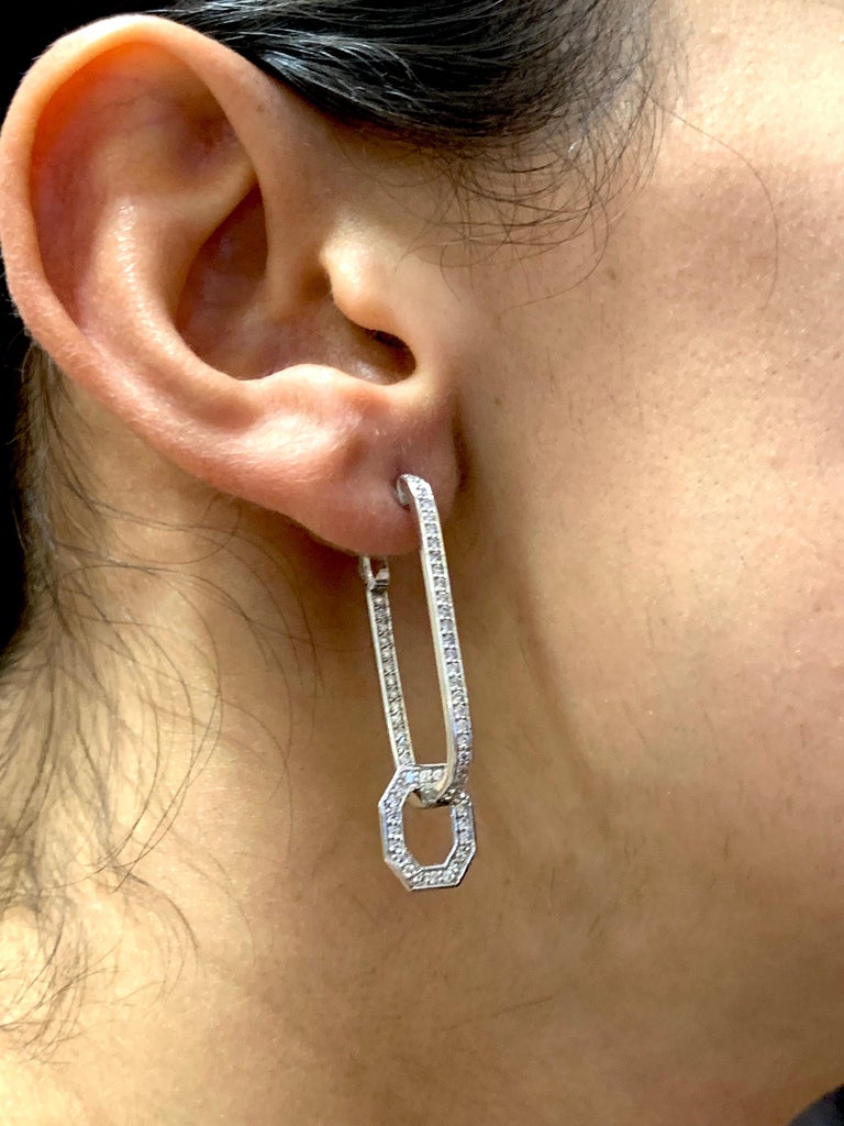 Geometric Double Chain Diamond Dangle Earrings For Sale at 1stdibs