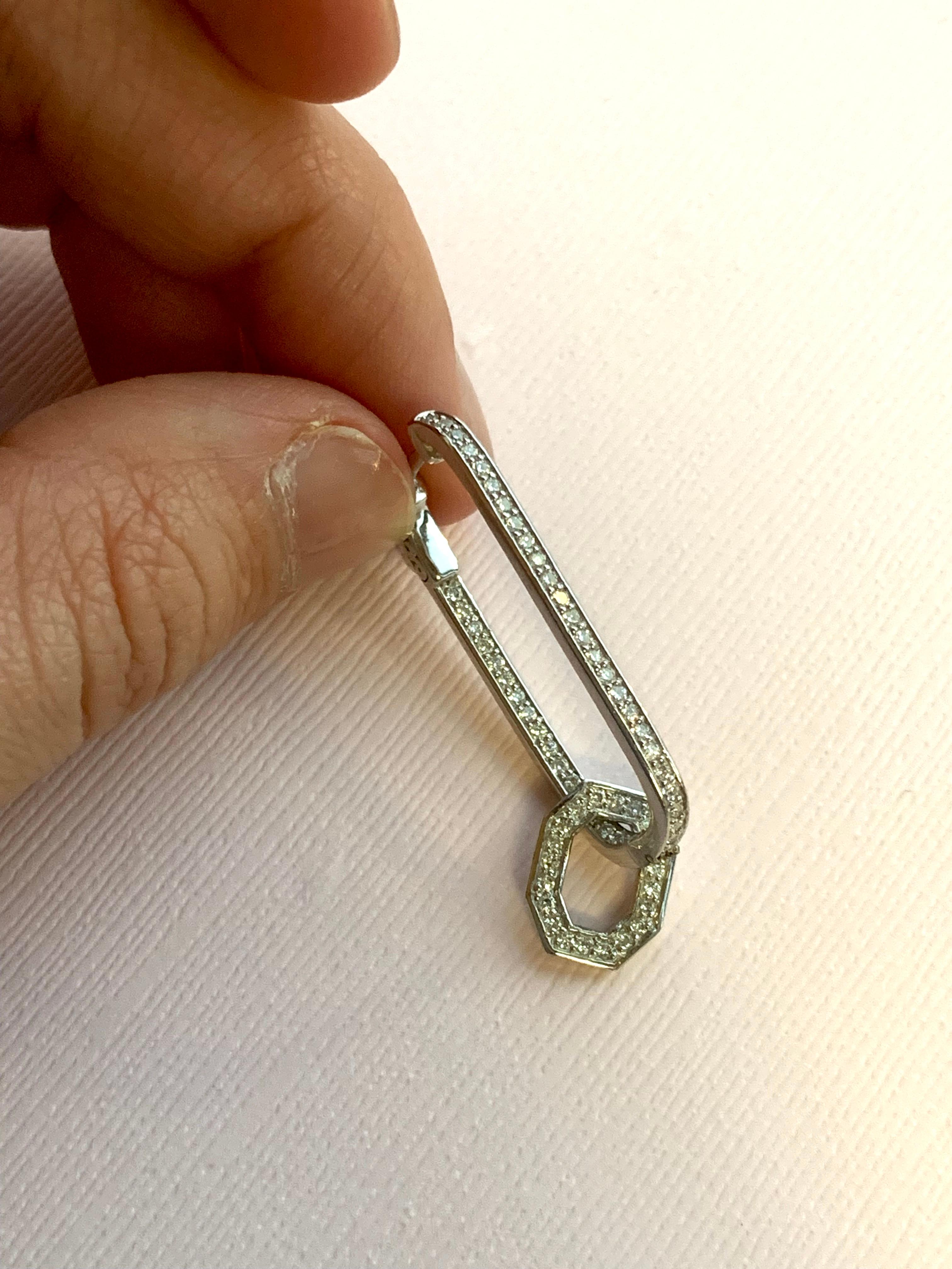 Women's Geometric Round Diamond Dangle Open Hoop Paperclip Earrings 14K White Gold