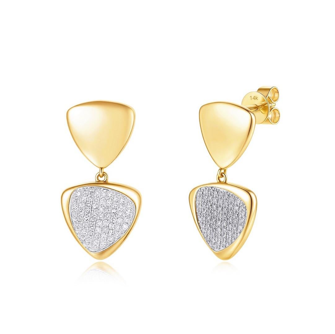 Orecchino geometrico a goccia in oro giallo 14K (richiesta 18K) con accenti di diamanti a doppia tonalità In condizioni Nuovo in vendita a Los Angeles, CA