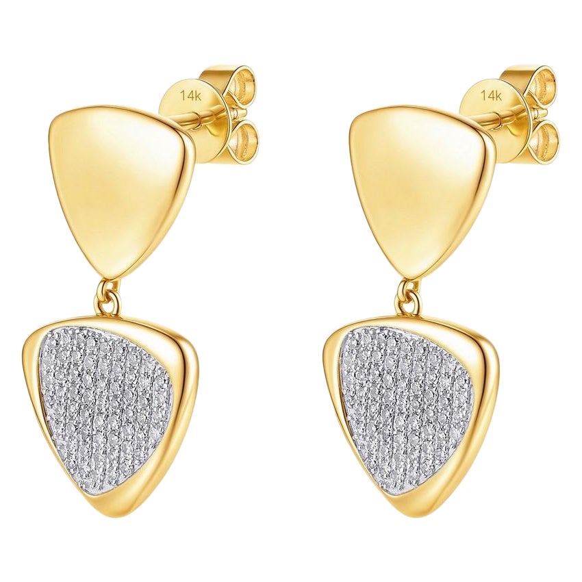 Orecchino geometrico a goccia in oro giallo 14K (richiesta 18K) con accenti di diamanti a doppia tonalità in vendita