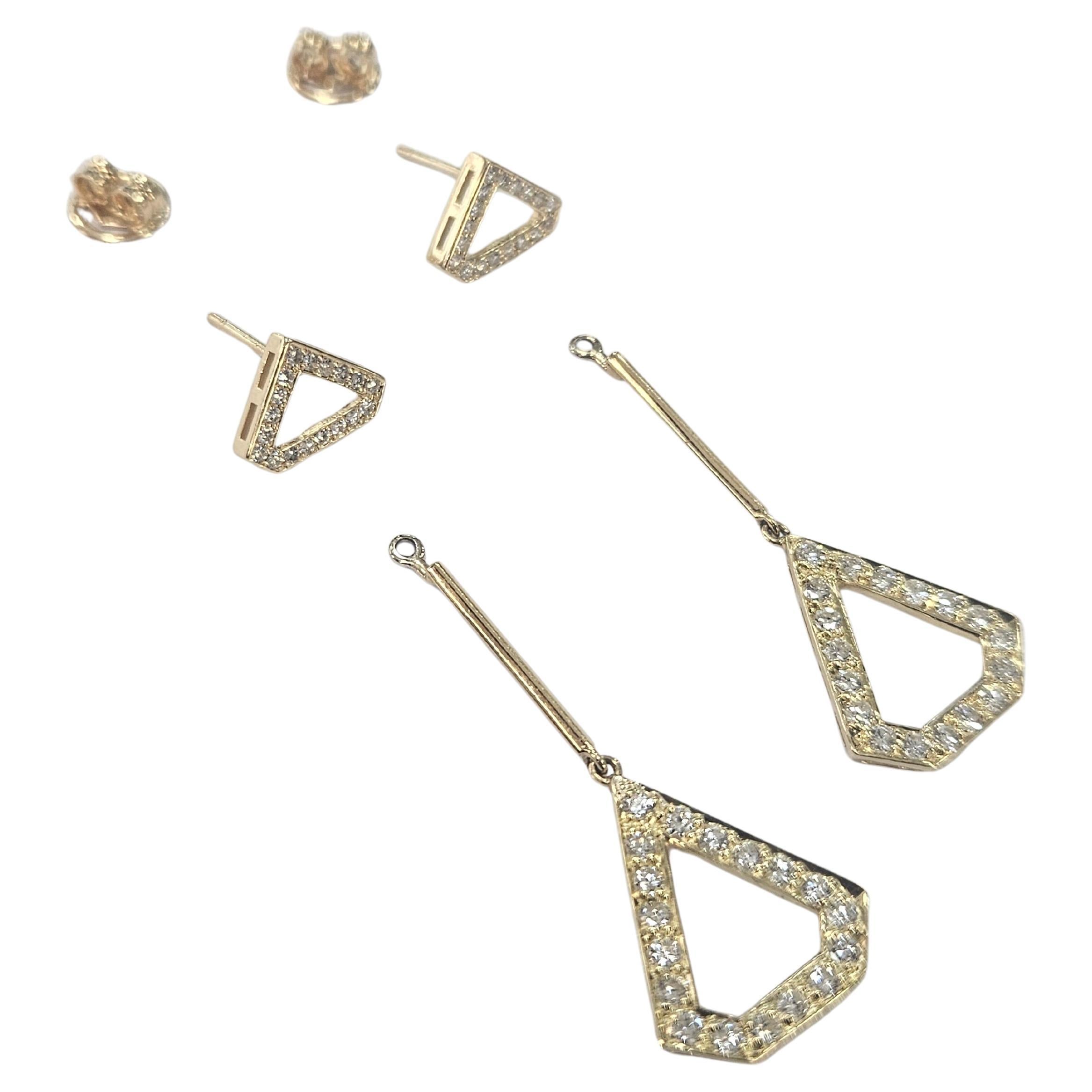 Contemporain Boucles d'oreilles géométriques Diamant naturel 1,08 Ctw. Or jaune 18 carats en vente