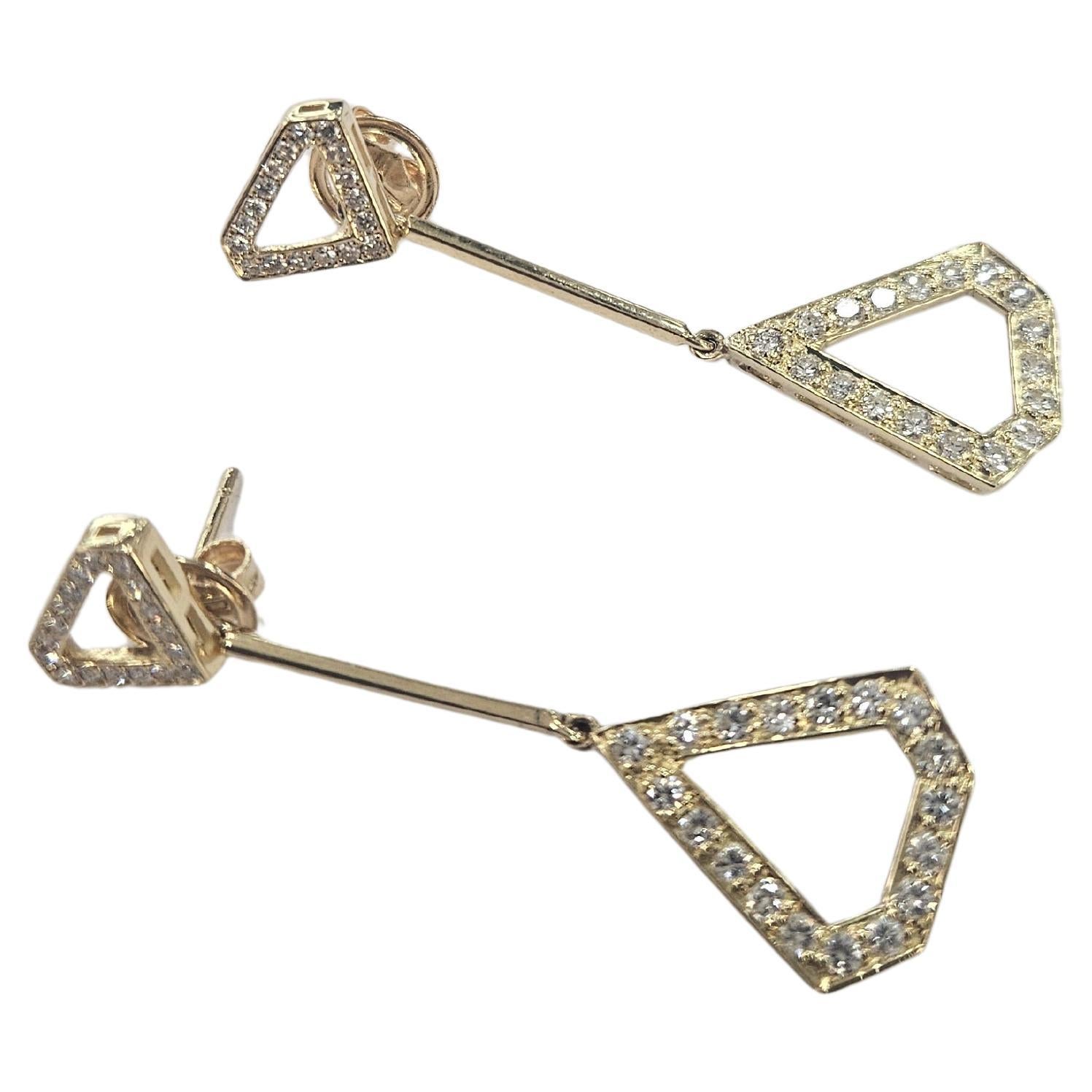 Boucles d'oreilles géométriques Diamant naturel 1,08 Ctw. Or jaune 18 carats en vente 2