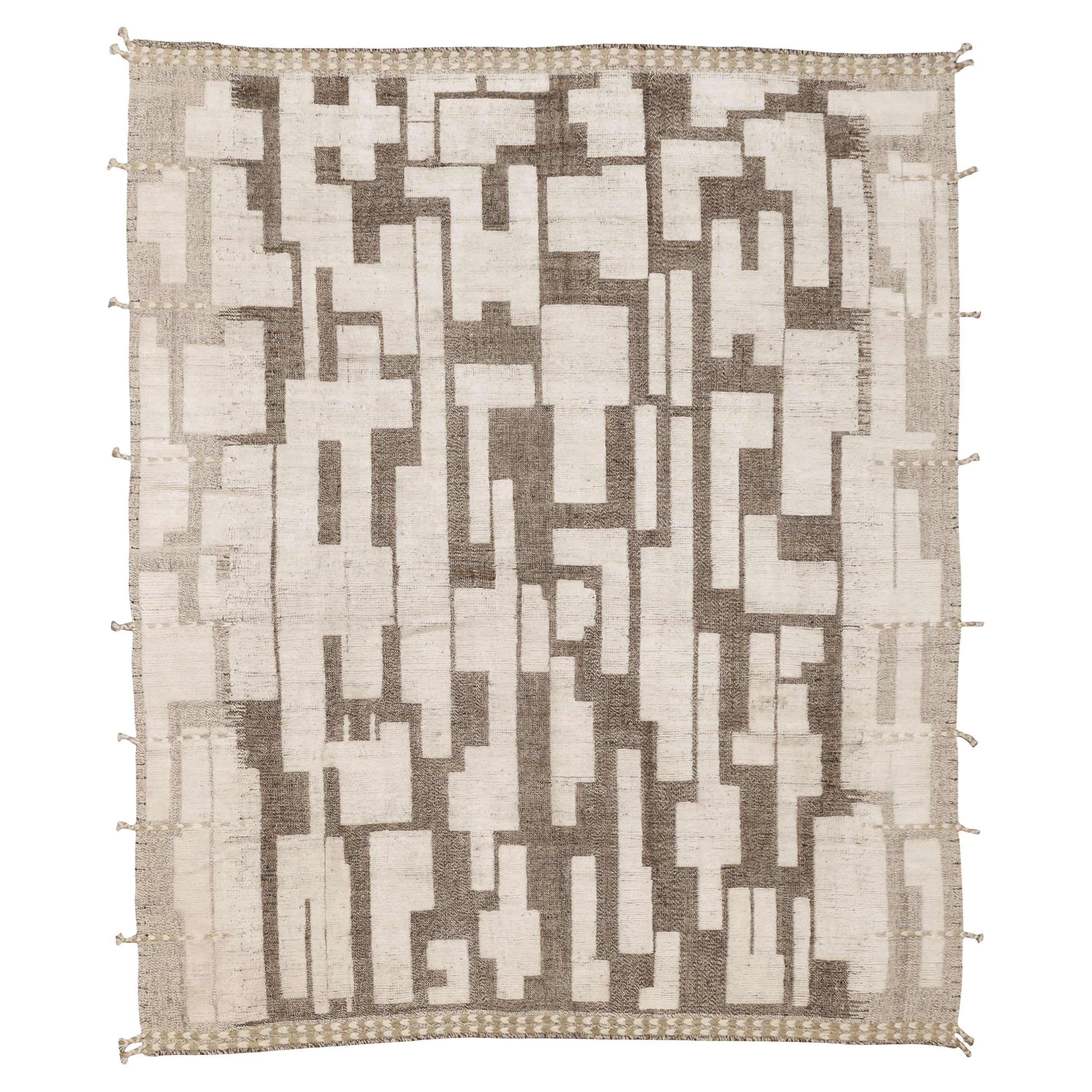 Geometric Earthy Toned Textured Wool Rug 8'2''x9'7''