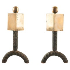 Geometric Elegance: French Mid-Century Andirons