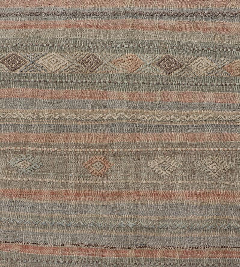 Geometric Embroidered Vintage Turkish Flat-Weave Runner in Warm Tones For Sale 4