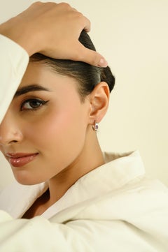 Geometric Emerald-Cut Natural Pink Sapphire Huggie Hoop Earrings 14K White Gold