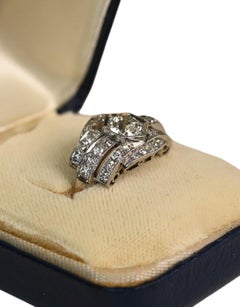 Unique Engagement Ring. GIA 0.80ct Old Euro Cut Diamond Geometric Platinum H I1