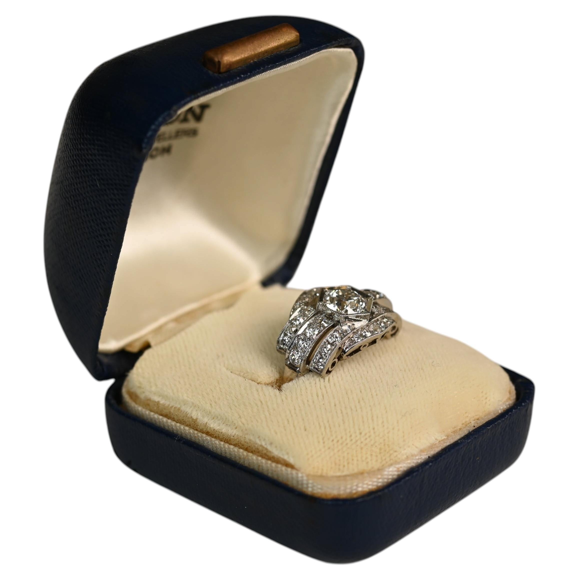 GIA 0.80 Carat Old European Cut Ring. Diamond Dome Engagement Ring Platinum H I1