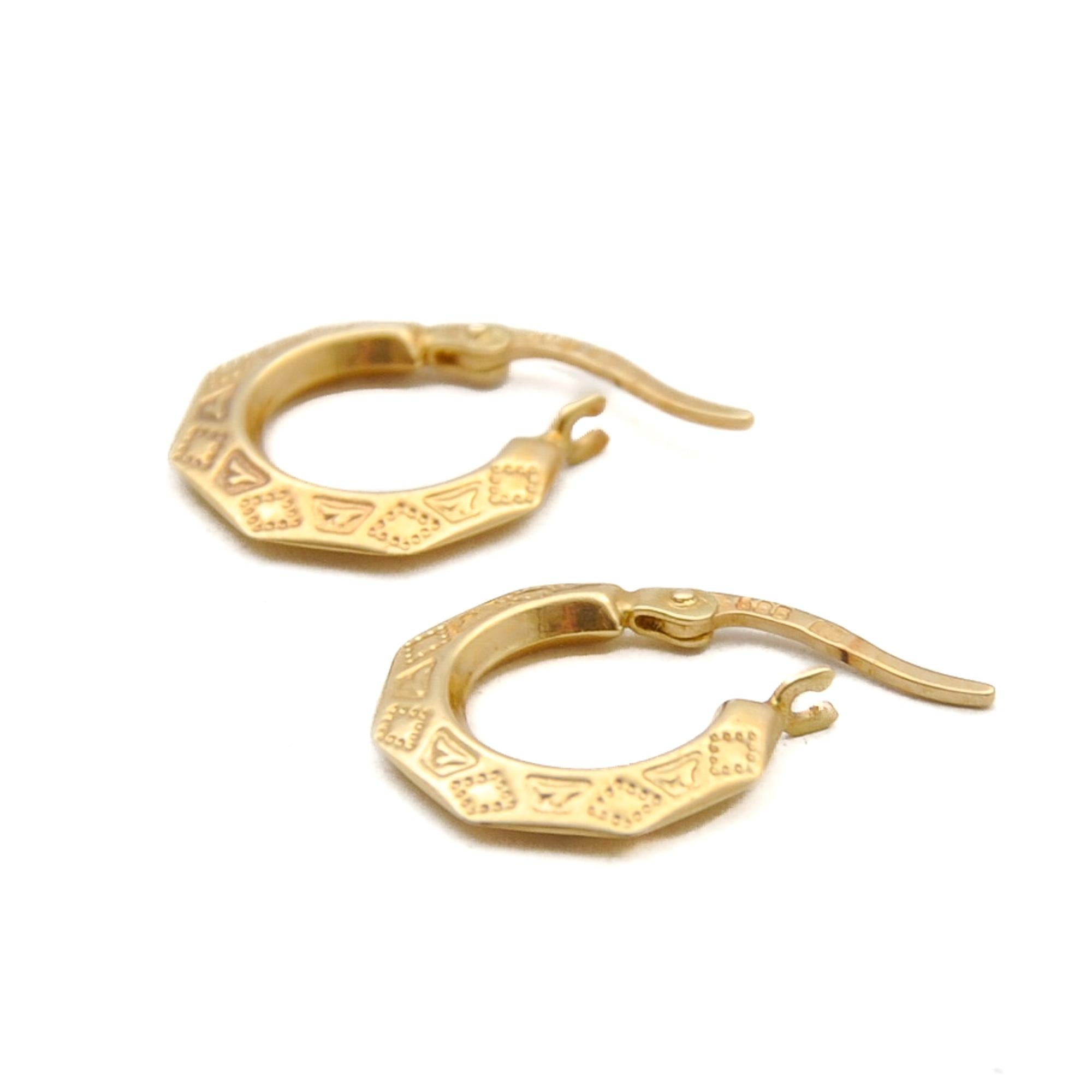Women's or Men's Vintage Geometric Engraved Gold Hoop Earrings