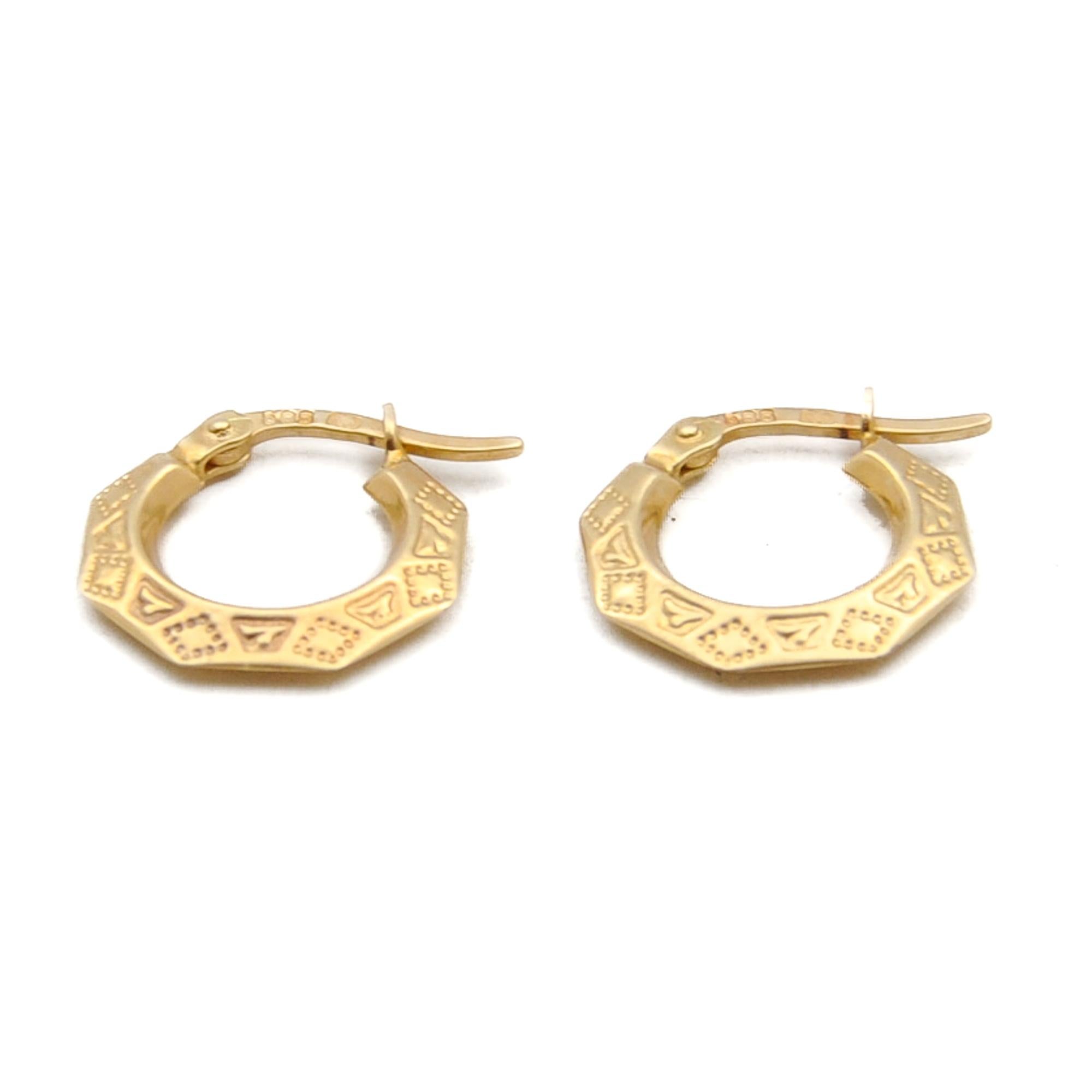 Vintage Geometric Engraved Gold Hoop Earrings 3