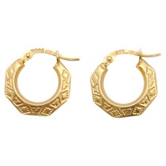 Vintage Geometric Engraved Gold Hoop Earrings