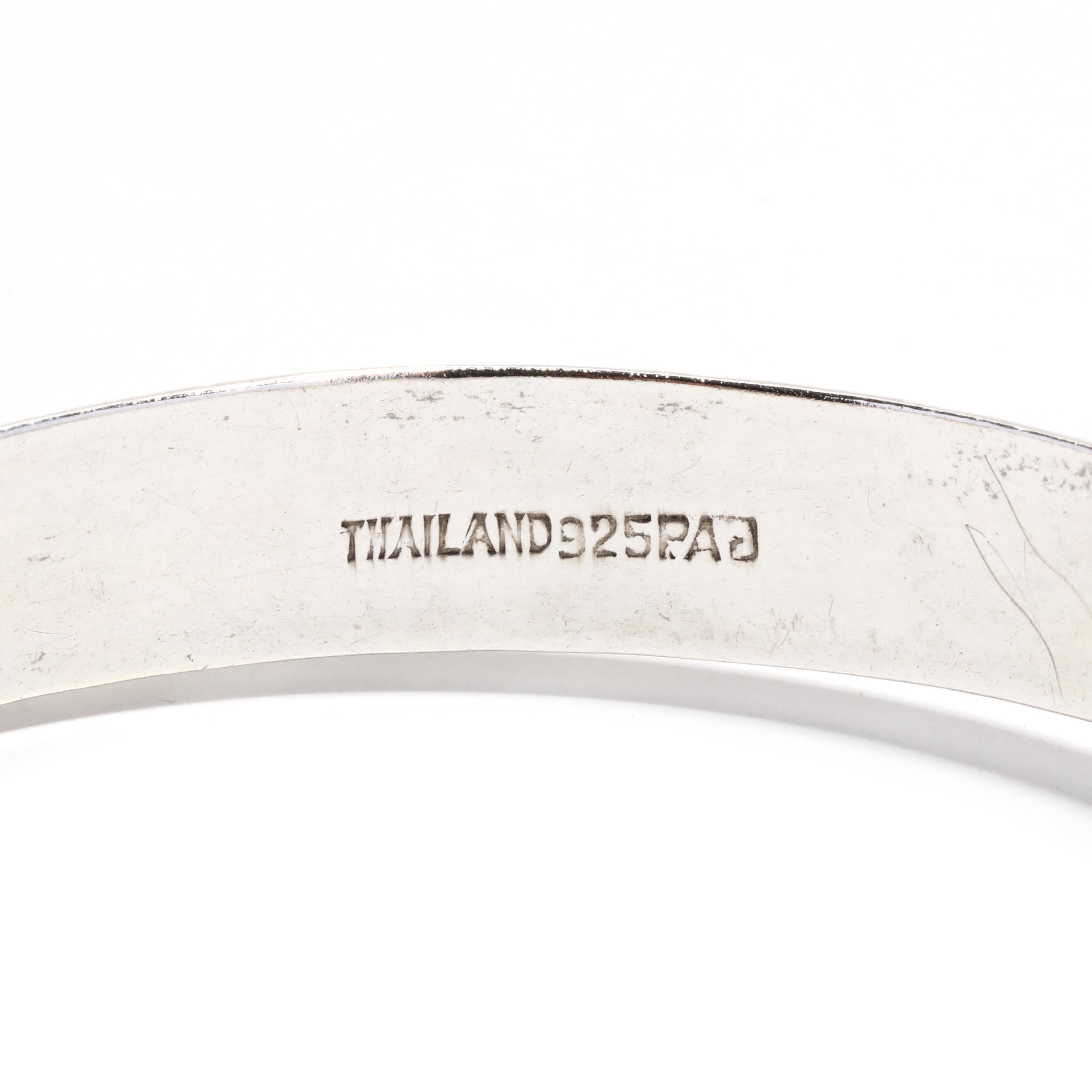 Geometric Engraved Hinged Bangle Bracelet, Sterling Silver 1