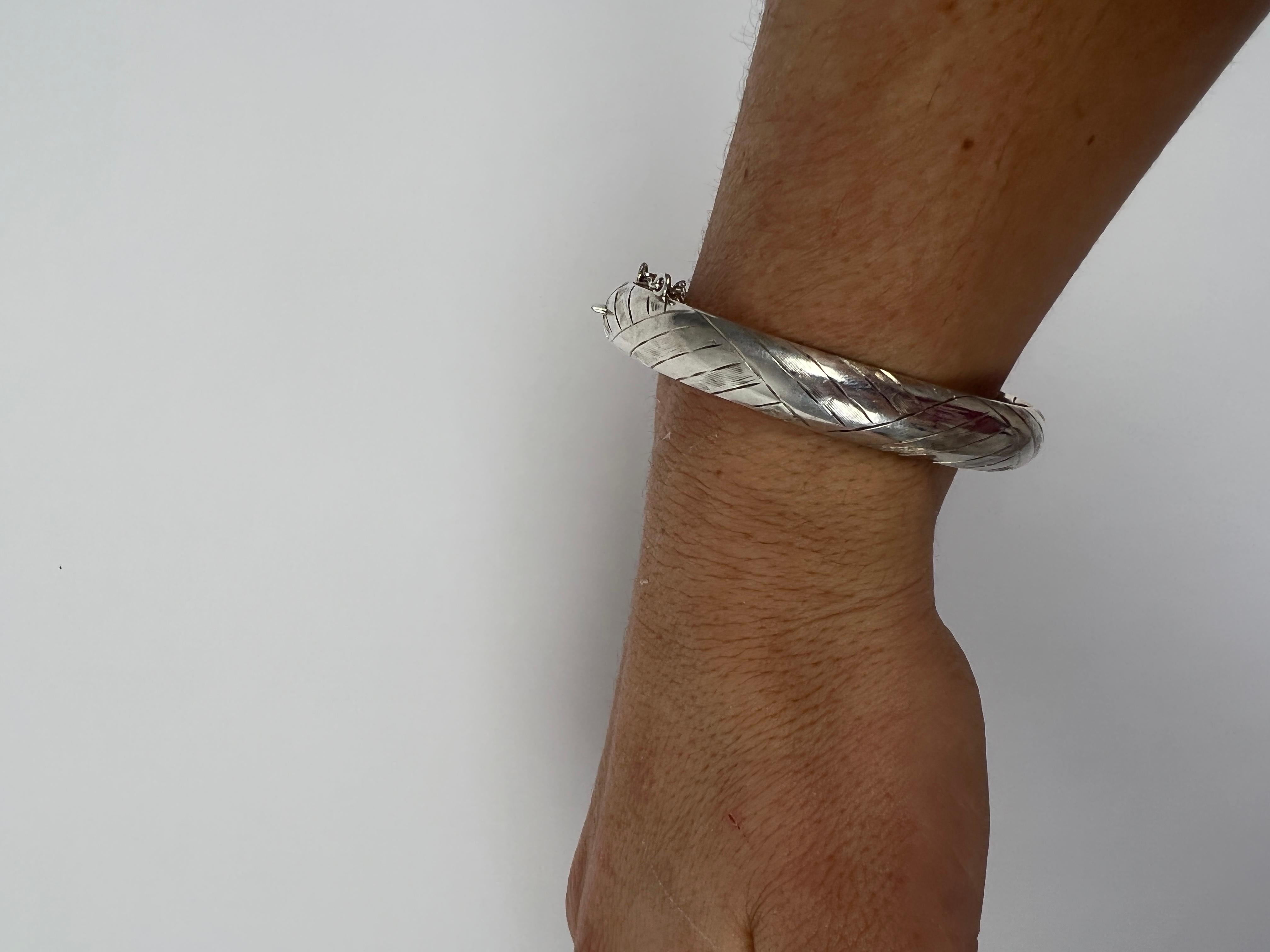 Geometric Engraved Hinged Bangle Bracelet, Sterling Silver 2