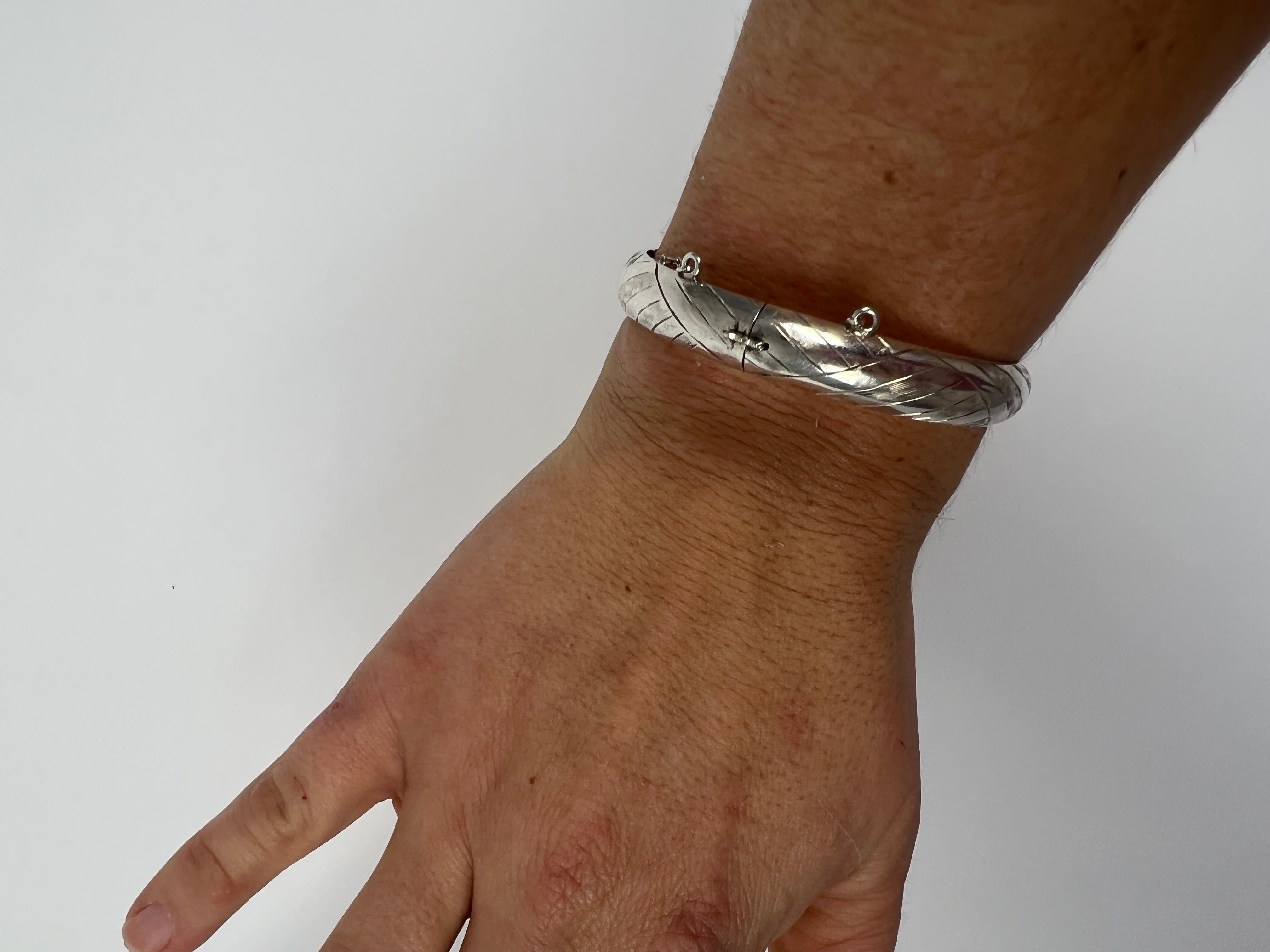 Geometric Engraved Hinged Bangle Bracelet, Sterling Silver 3