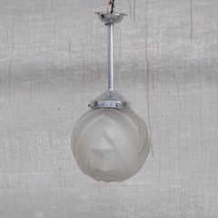 Geometric Etched Glass and Metal Art Deco Pendant Light