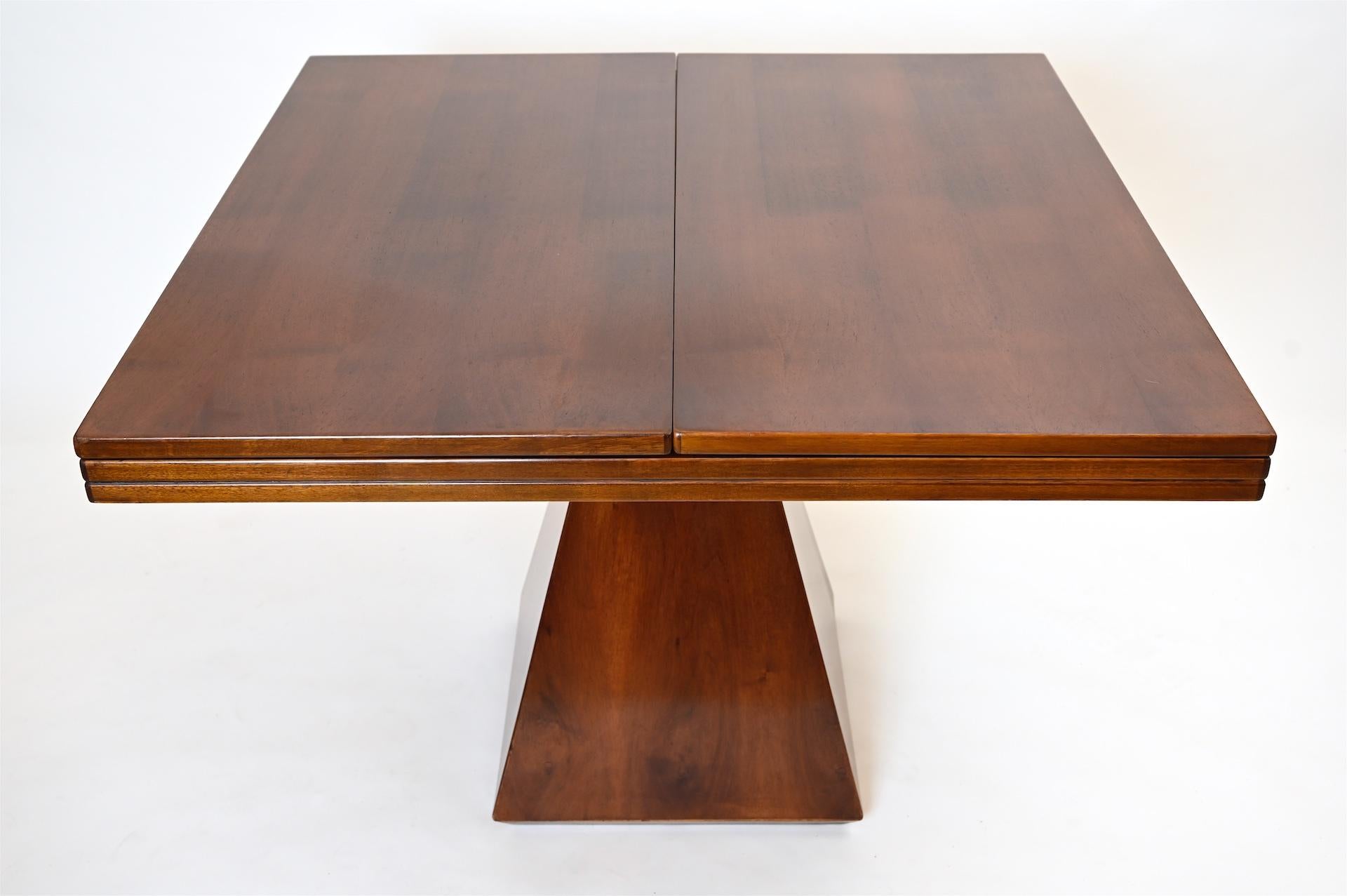 Italian Geometric Expanding Table in Walnut circa 1960 by Introini