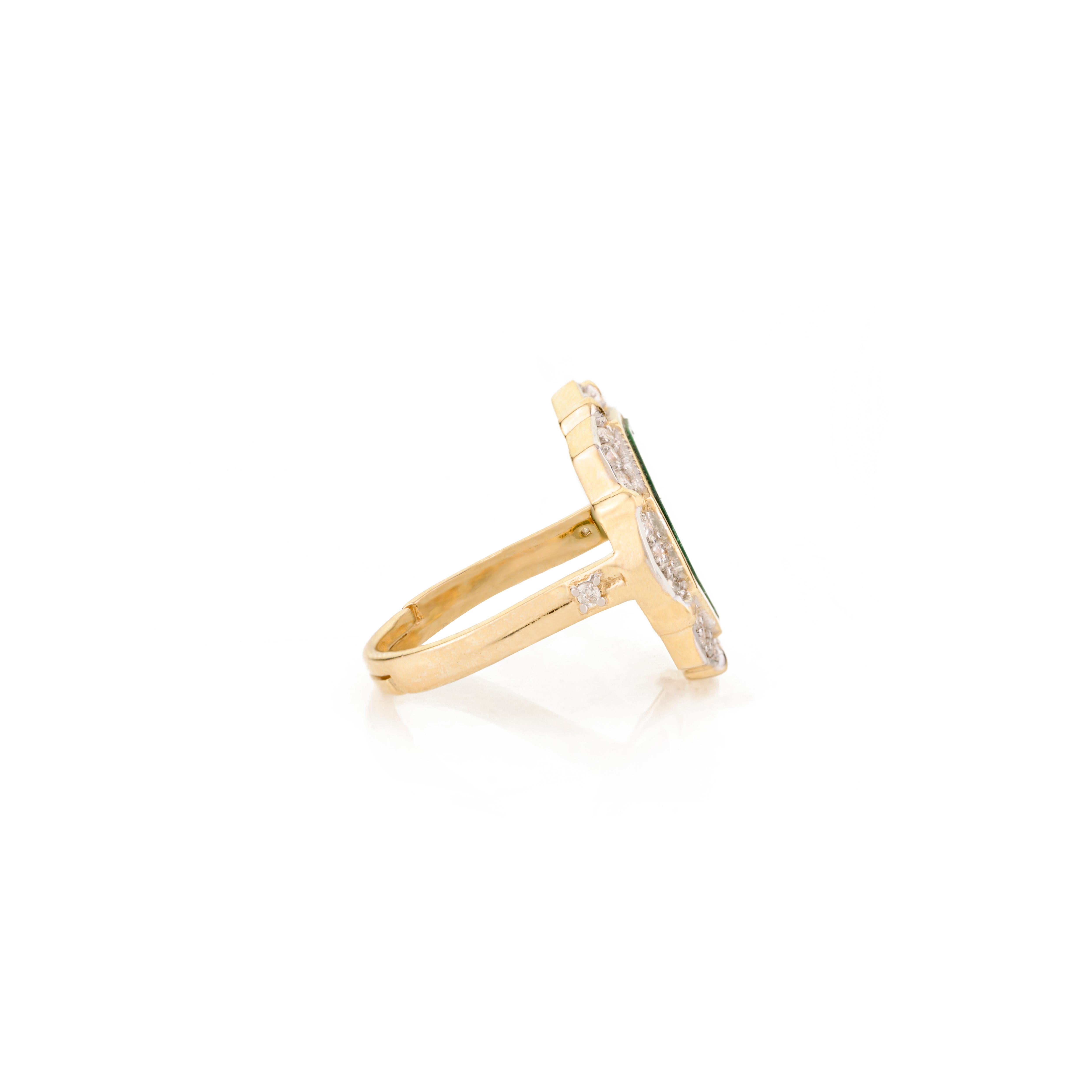 En vente :  Bague cocktail en or jaune 14 carats avec diamants et malachite de 7,7 carats, taille fantaisie 6