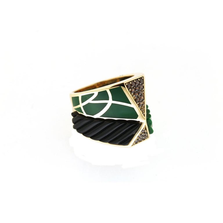 Geometric Fashion Contemporary Design with Enamel and Gemstones Ring ...