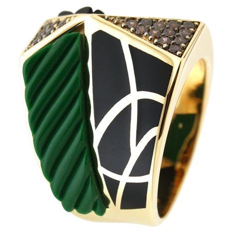 Geometric Fashion Contemporary Design with Enamel and Gemstones Ring For Sale