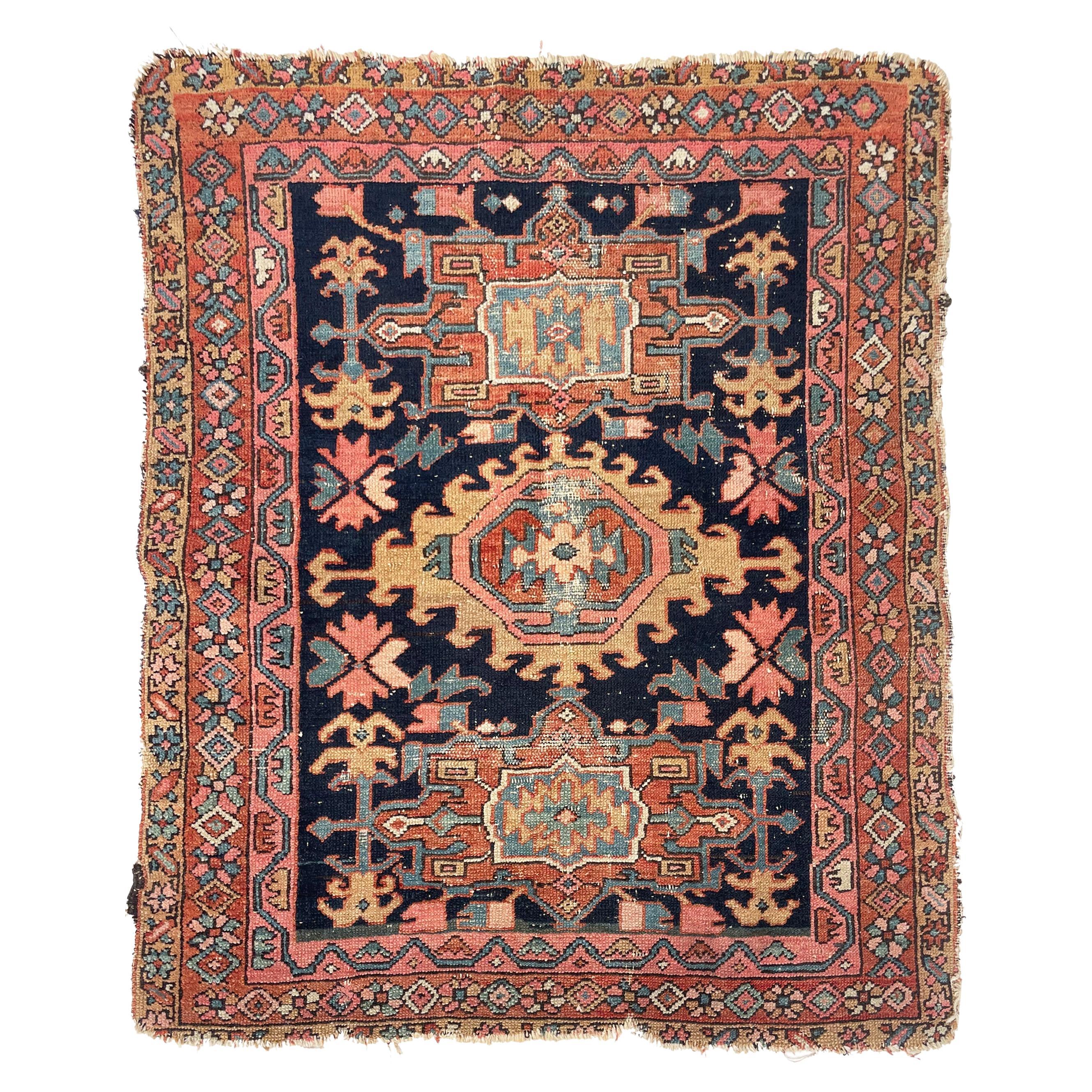 Geometric Flora & Vines Flanking Oversized Medallions Rug, c. 1920-30's