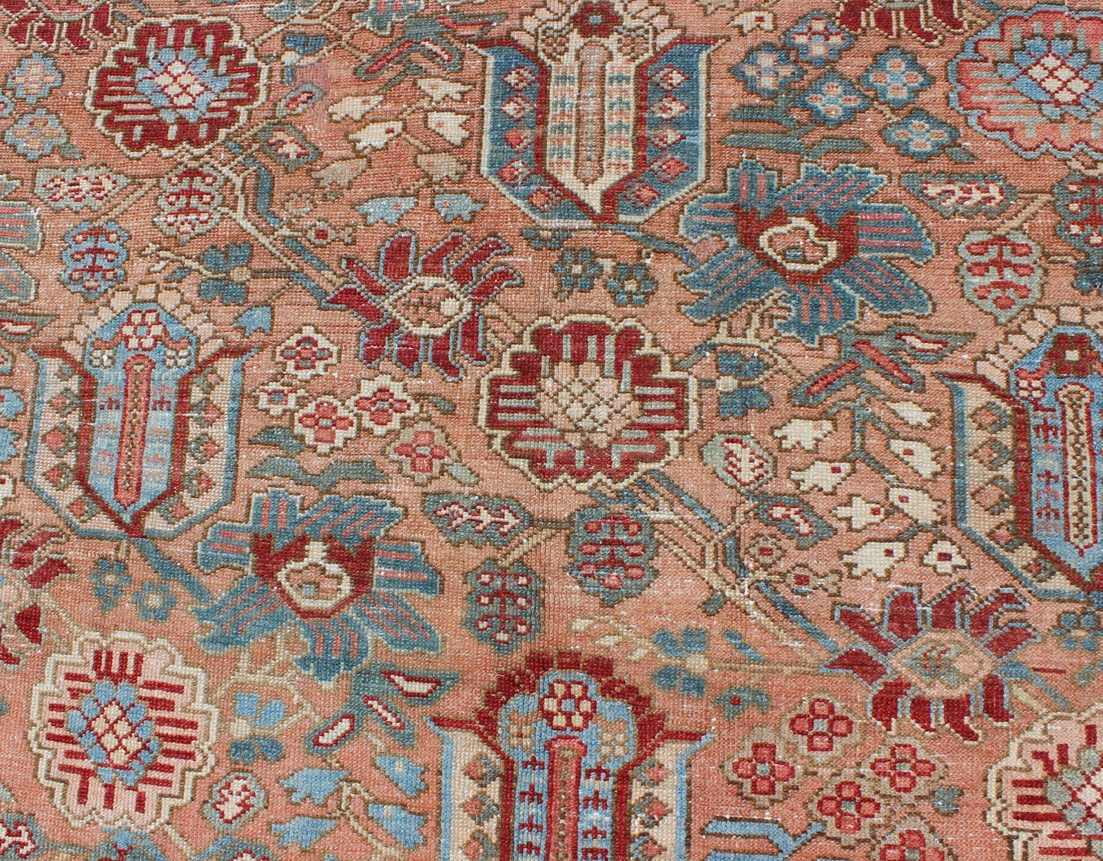 Geometric-Floral Antique Persian Bakhtiari Rug with All-Over Design in Salmon For Sale 6