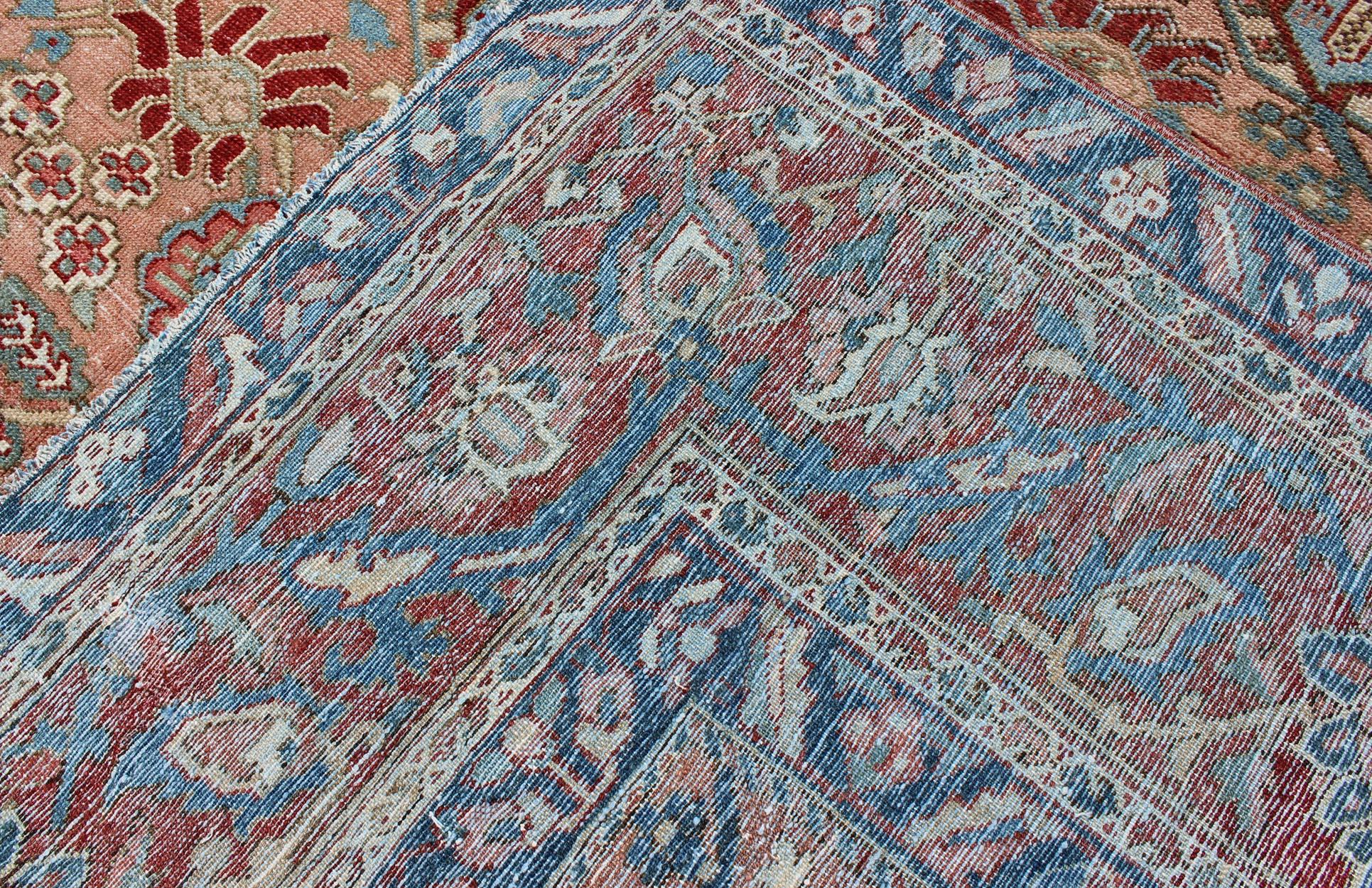 Geometric-Floral Antique Persian Bakhtiari Rug with All-Over Design in Salmon For Sale 7