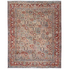 Geometrischer, floraler antiker persischer Bakhtiari-Teppich mit lachsfarbenem Allover-Design