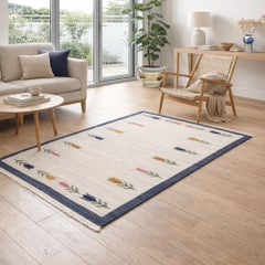 Geometric Floral Swedish Kilim Flat-Weave Rug, 142 × 182 cm - DEKOLET Collection
