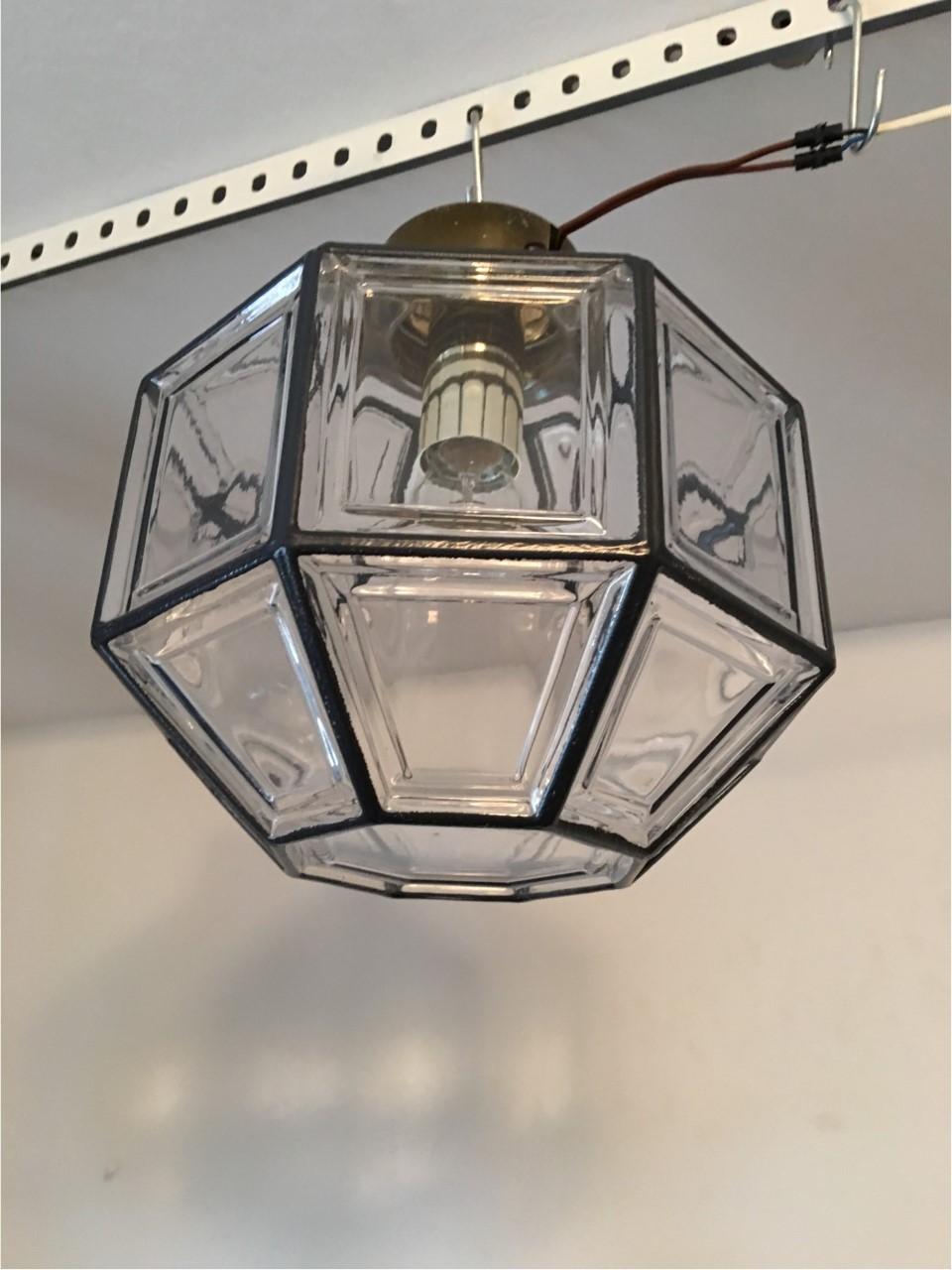 A ceiling lamp Flush Mount with black stripes from Limburg of Germany. 1960s manufacturing date. Requires one European E 26 / 27 Edison Bulb up to 75 Watts for a spectacular lighting effect. Rewired to meet US Standards.