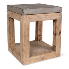 Geometric Form Elm End Table with Cast Concrete Top