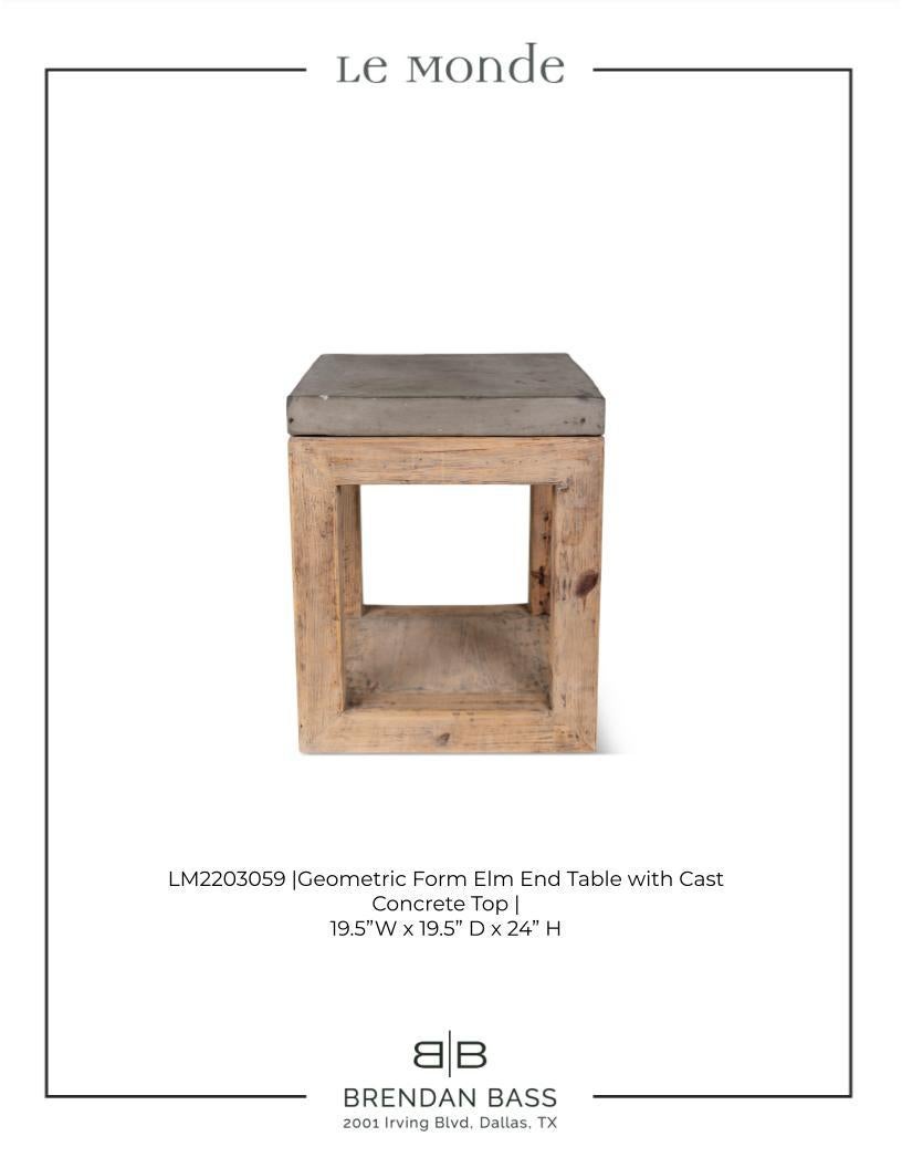 Geometric Form Elm End Table with Cast Concrete Top 6