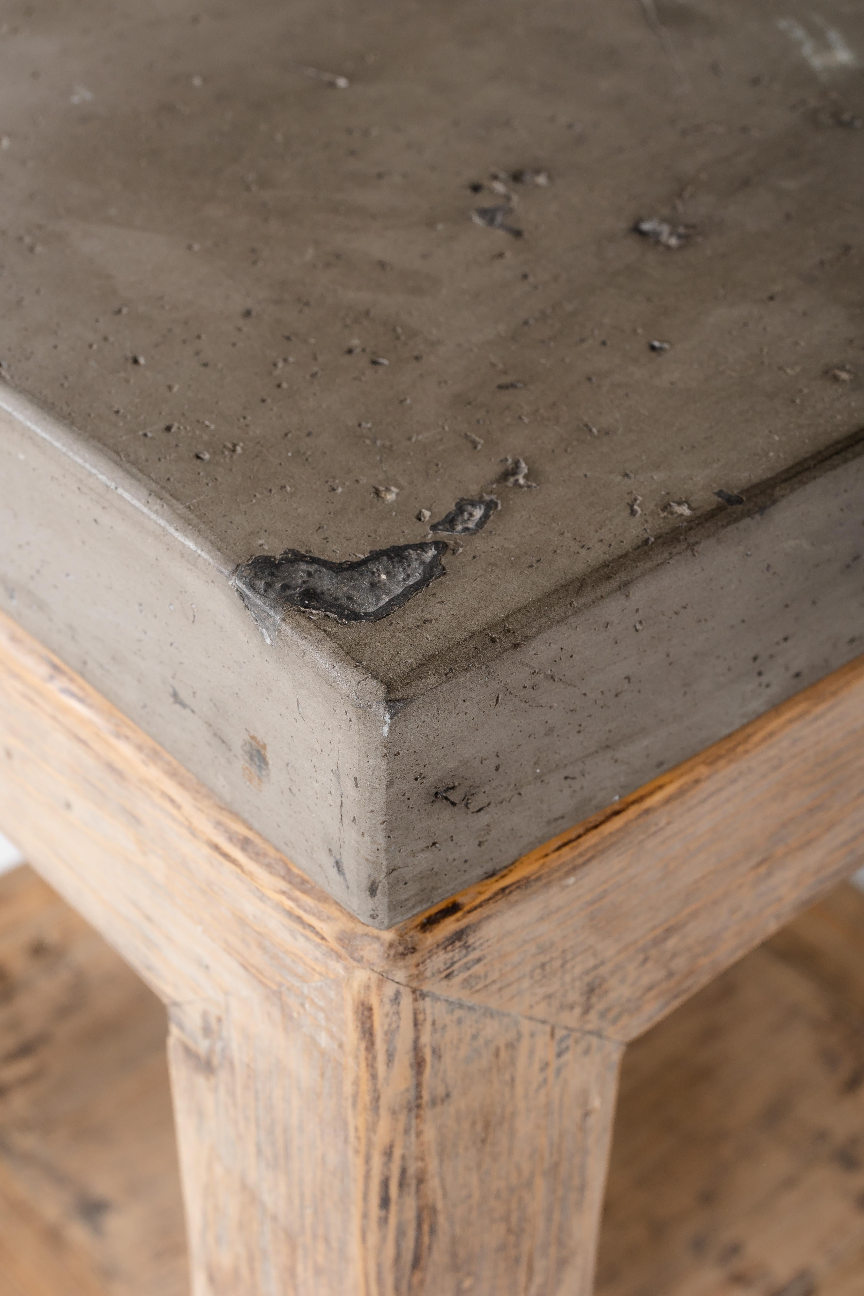 Contemporary Geometric Form Elm End Table with Cast Concrete Top